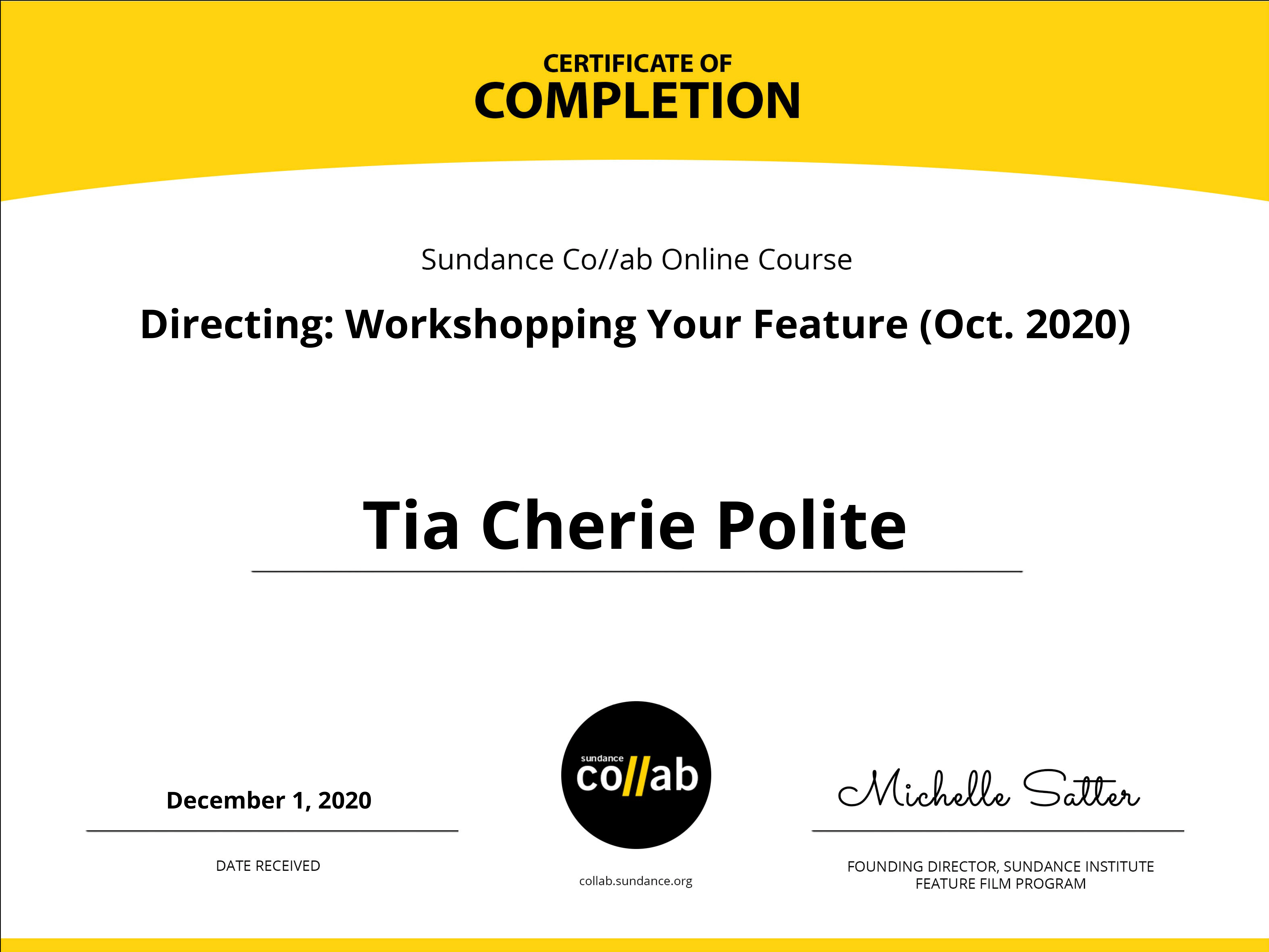 Sundance Collab Certificate for TCP